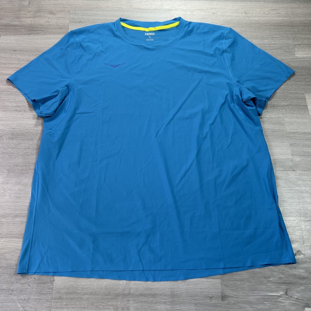 Hoka Shirt Mens XL Blue Short Sleeve Running Training Tee Top Performance